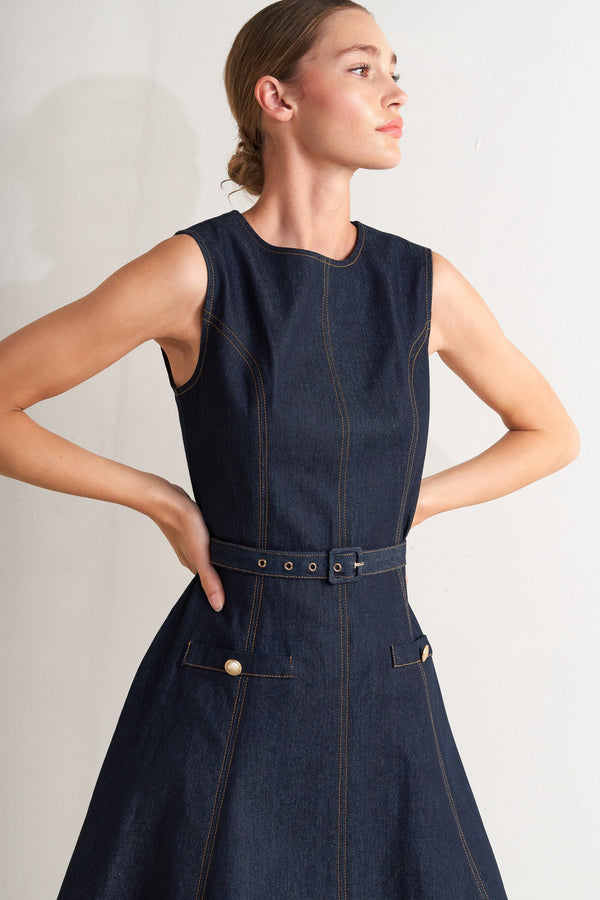 modern-dark-denim-midi-dress Flying Tomato - Sophia's StyleDRESSES-1